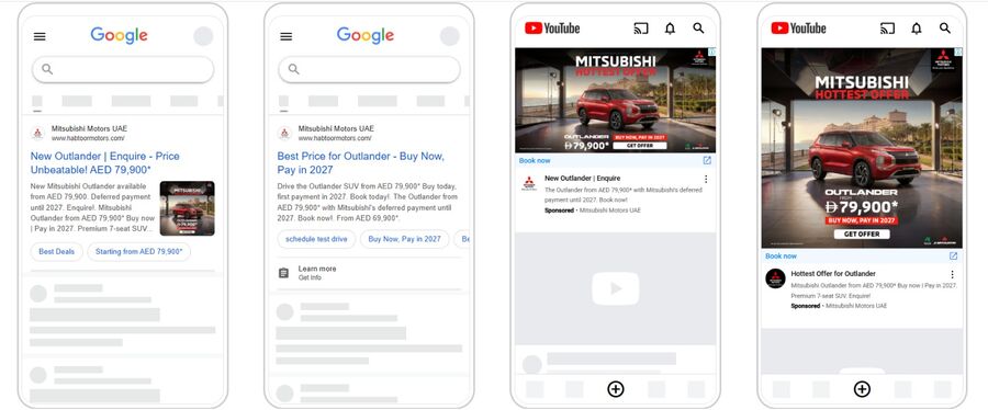 Mitsubishi Motors Google Search and YouTube ads